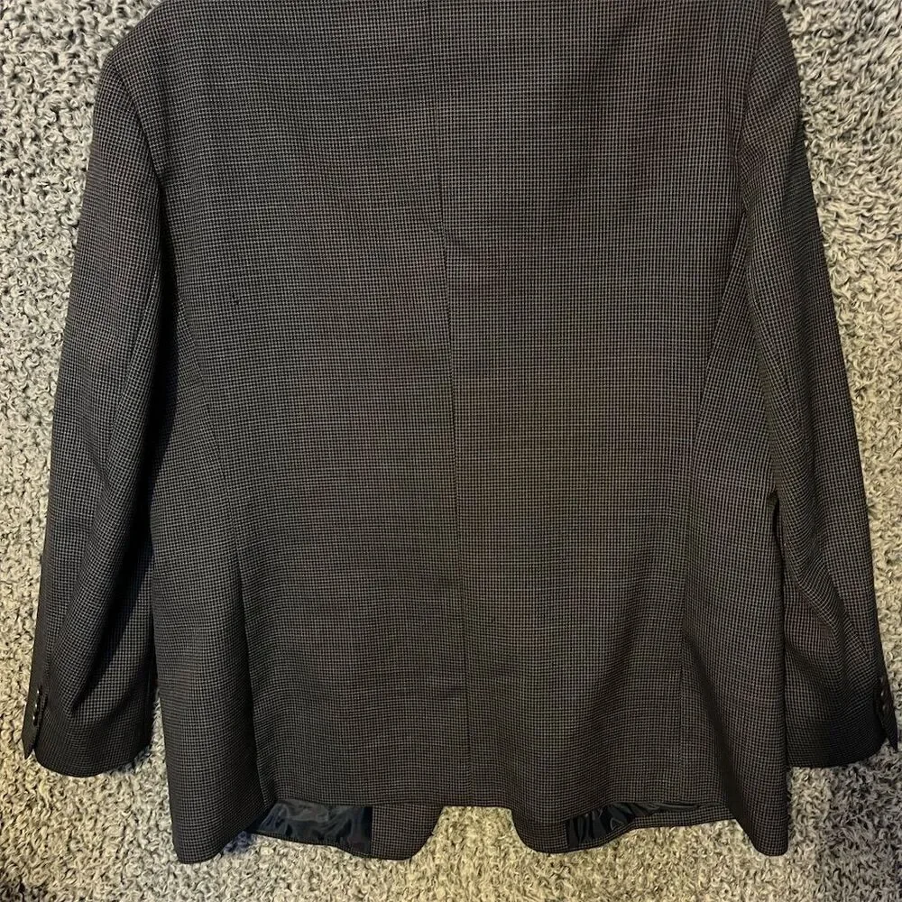 Lion Men's Houndstooth Wool Blazer Jacket Black Size 50 Formal
